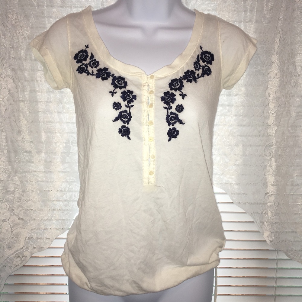 Aeropostale Floral Detail Drawstring Bottom Top